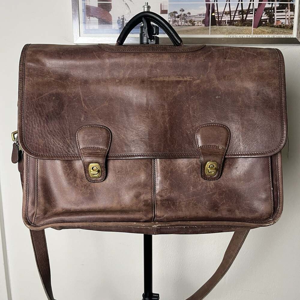 Brown Leather Vtg Vintage Coach Prescott Briefcase Crossbody Laptop Bag 0532